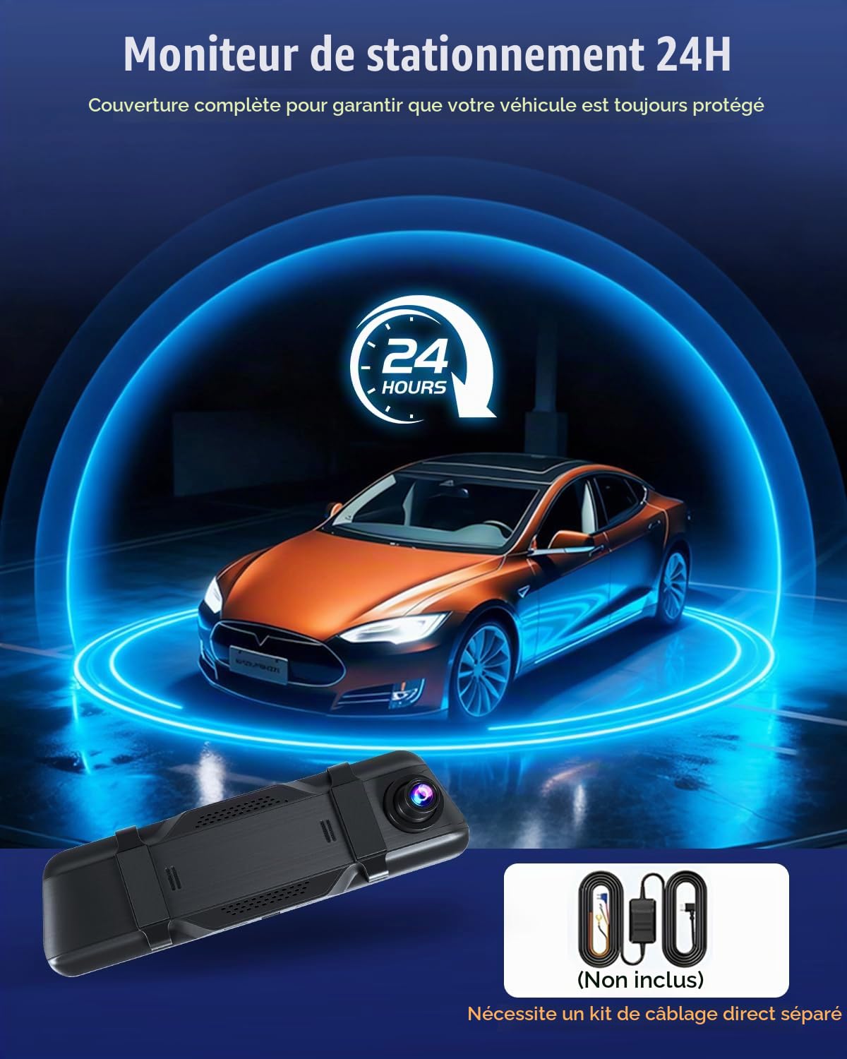 9,7'' Écran Tactile 4K Dashcam Retroviseur Voiture, 2 Dash Cam Avant et Arrière, Camera Embarquée Voiture Enregistrement Boucle avec GPS/WiFi/Capteur de Gravité/Rétroviseur avec Fonction de Streaming