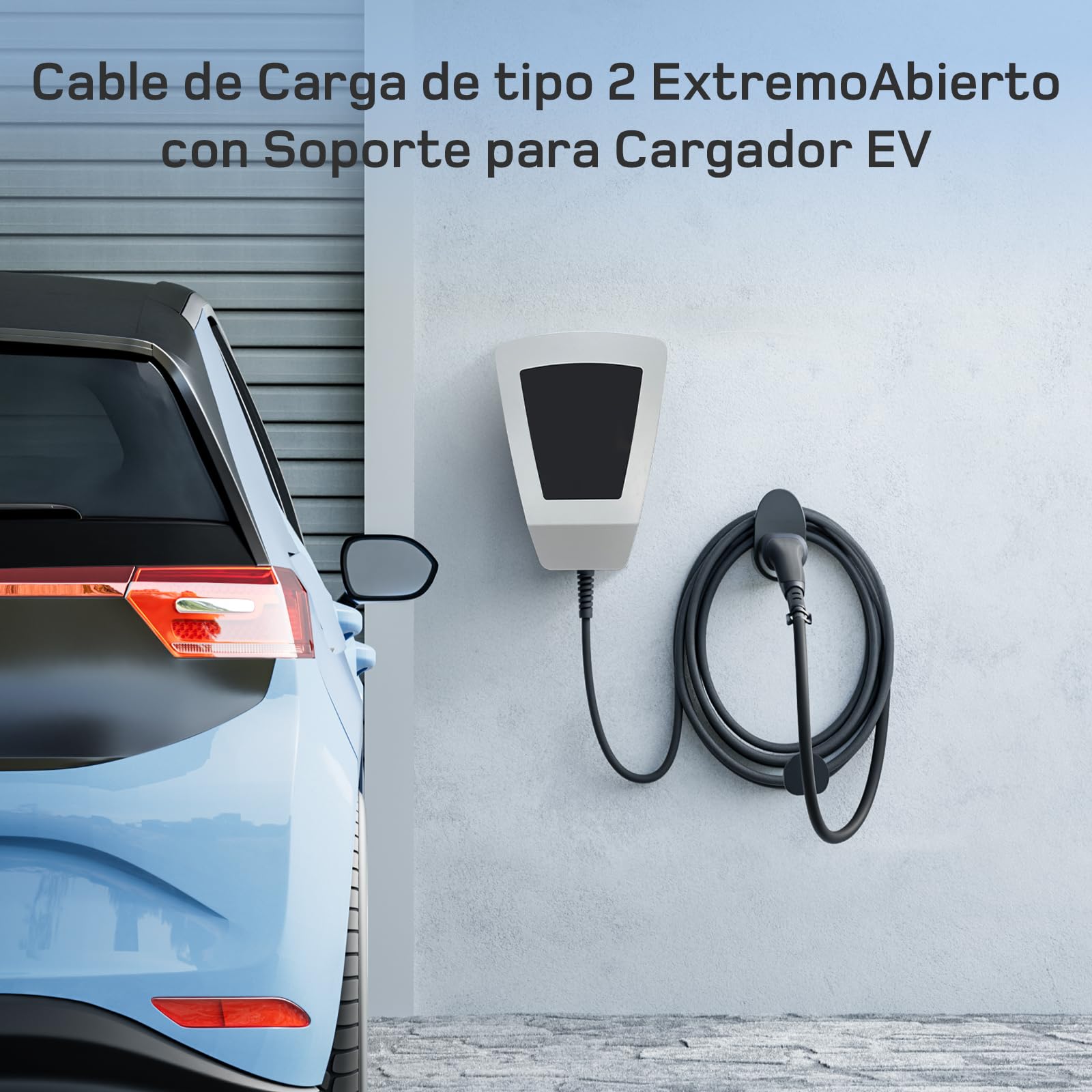 dé Cable de Carga Tipo 2 de Extremo Abierto 7kW [1-Fase|10m|32A] para Wallbox/Cable de reemplazo para estación de Carga