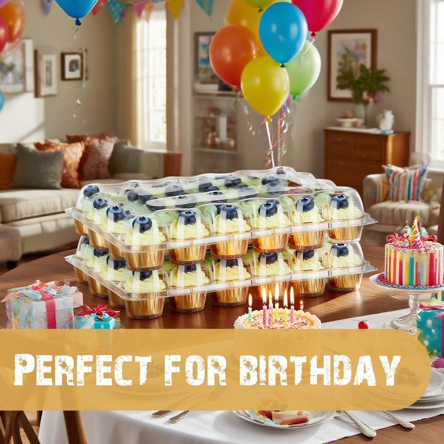 24 Pack x 10 Sets Count Cupcake Containers, Plastic Disposable Cupcake Boxes Holder, Stackable Clear Cupcake Carrier with High Tall Dome Lid