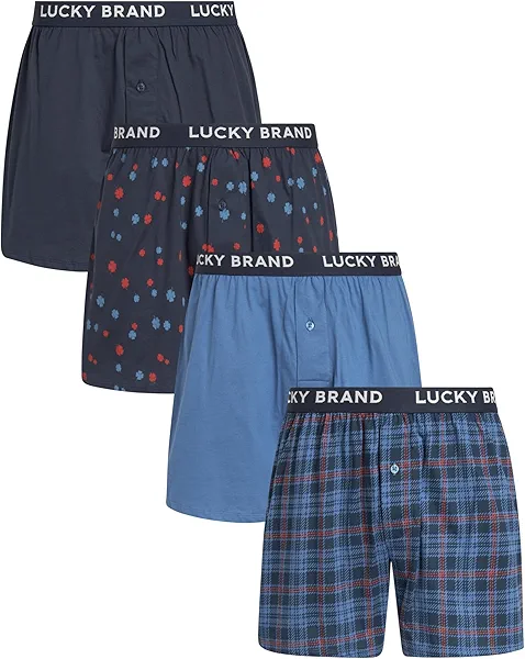 Lucky Brand Boxers for Men - 4 Pack Knitted Mens Underwear with Functional Fly - Classic Mens Boxers (S-XXL), Size Small, Indigo/Mood