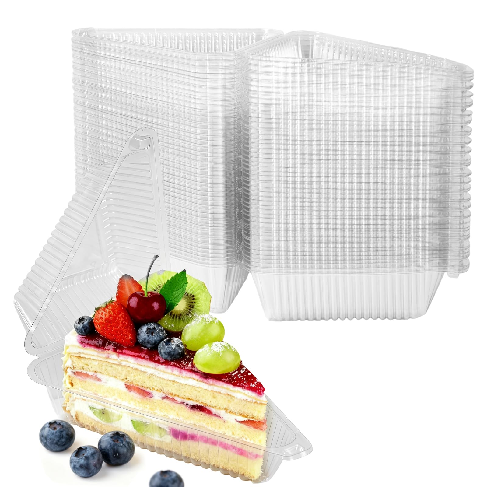 Photo 1 of 100Pcs Cake Slice Containers,Pie Containers for 6”-8” Diameter Cake Slices