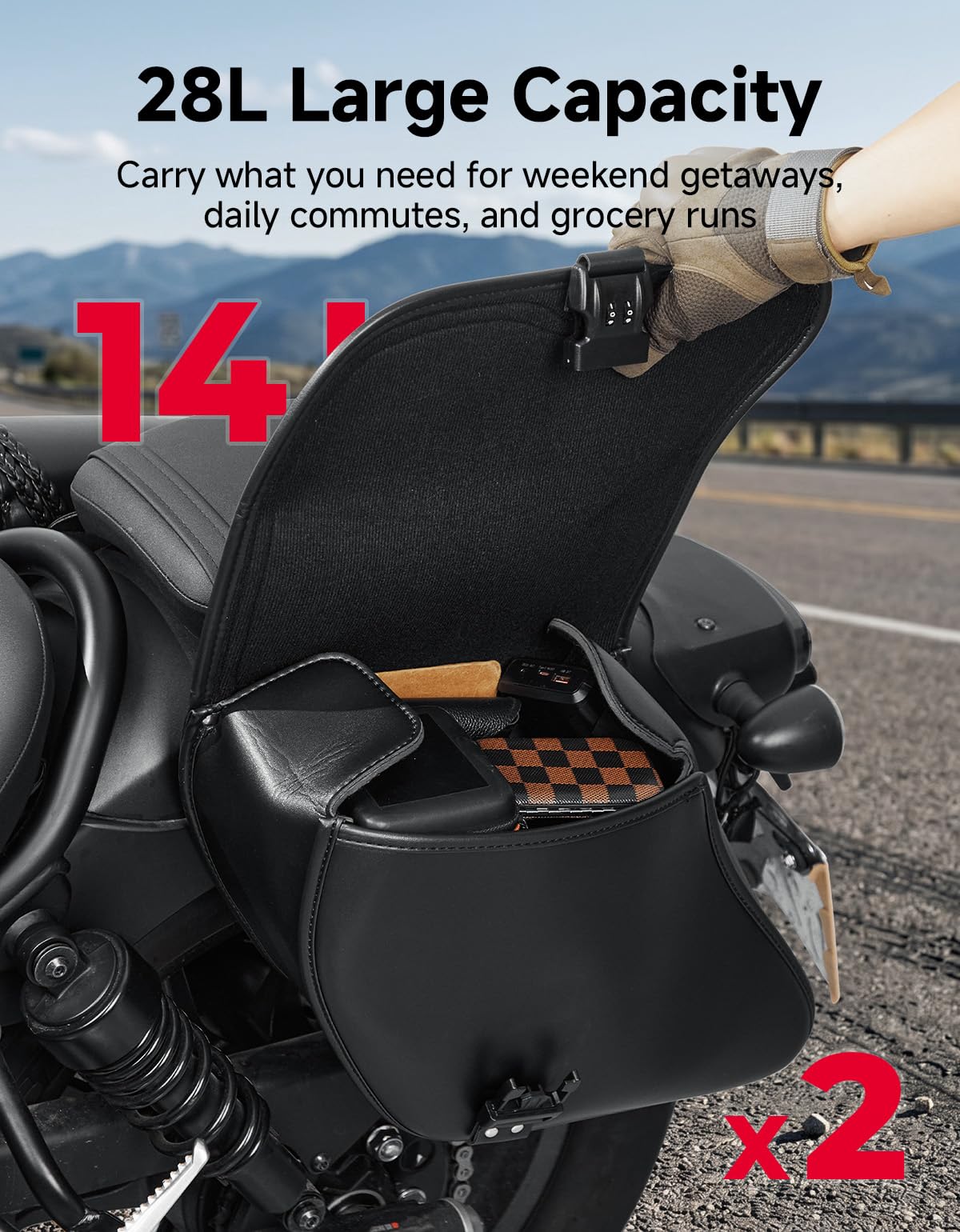 KEMIMOTO Sacoches de Moto latérales en Cuir avec Serrure - Noir