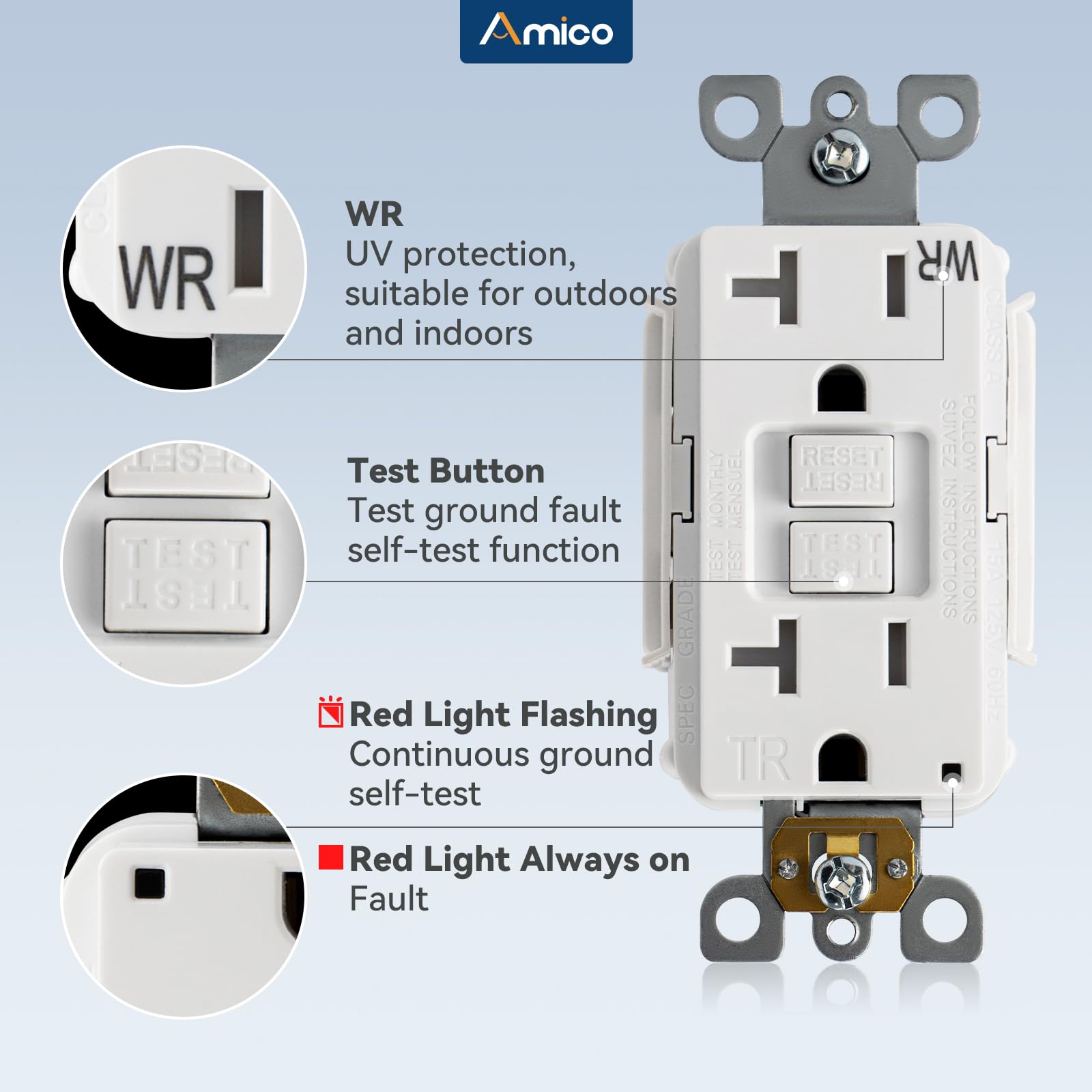 Amico GFCI Outlets - 12 Pack, Weather Resistant -5
