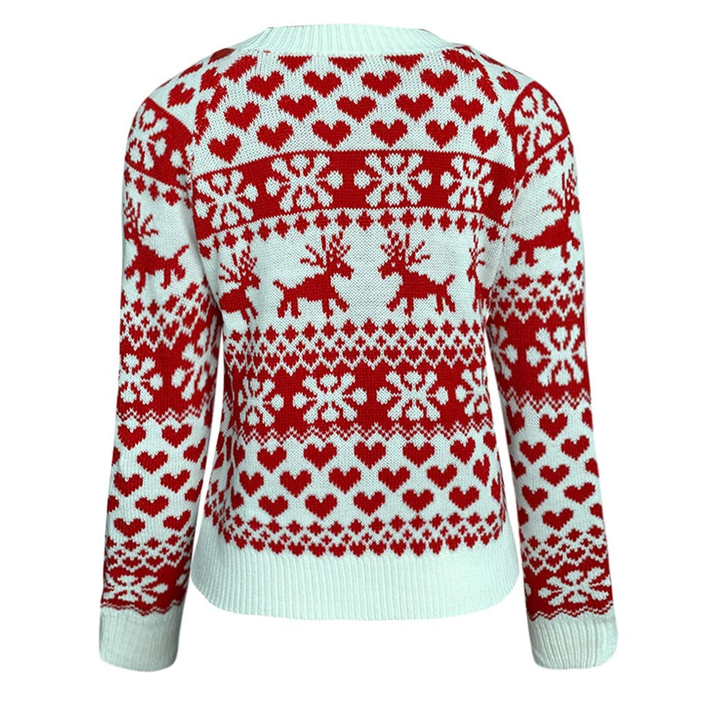 Genérico Jersey Mujer Suéter Navidad Mujer Jersey Invierno Suéter de Punto de Invierno con Reno Navideño Cuello Redondo Copos de Nieve Top Navideño