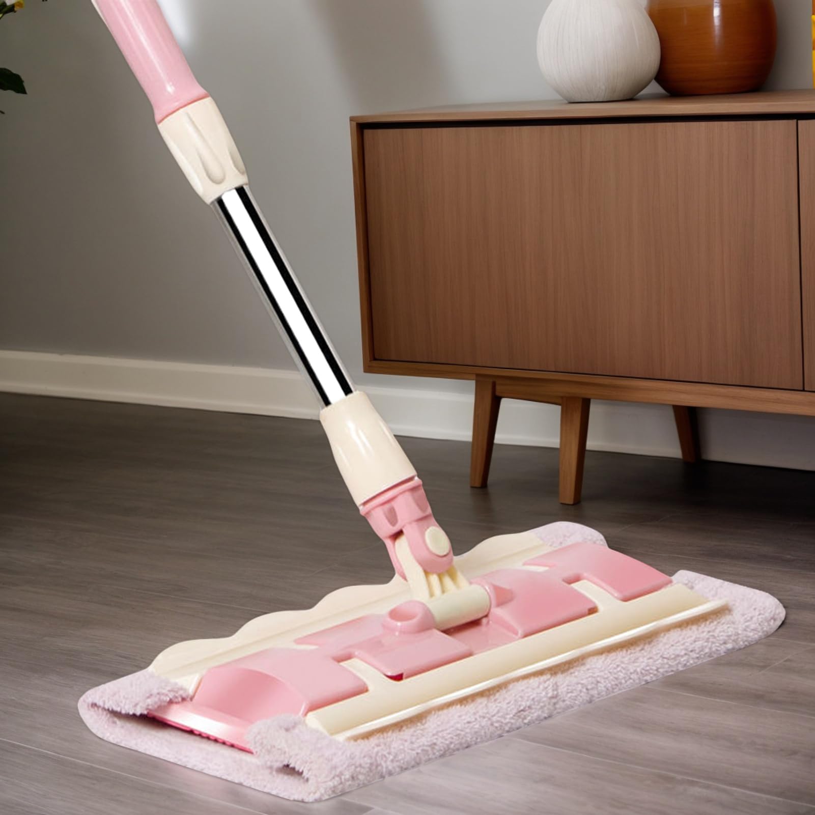 Fregona Para Suelo Mango Telescópico Giratorio 360 Grados | Mopa limpiadora con 4 almohadillas lavables Fregona para cocina, baño, garaje, exterior, baldosas y laminados