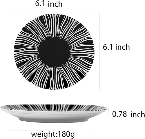 Miniatura 3 de Juego de 4 platos de porcelana de 6 pulgadas con patrones, platos de postre de cerámica negra, vajilla para sándwiches, ensalada, pasta, microondas,