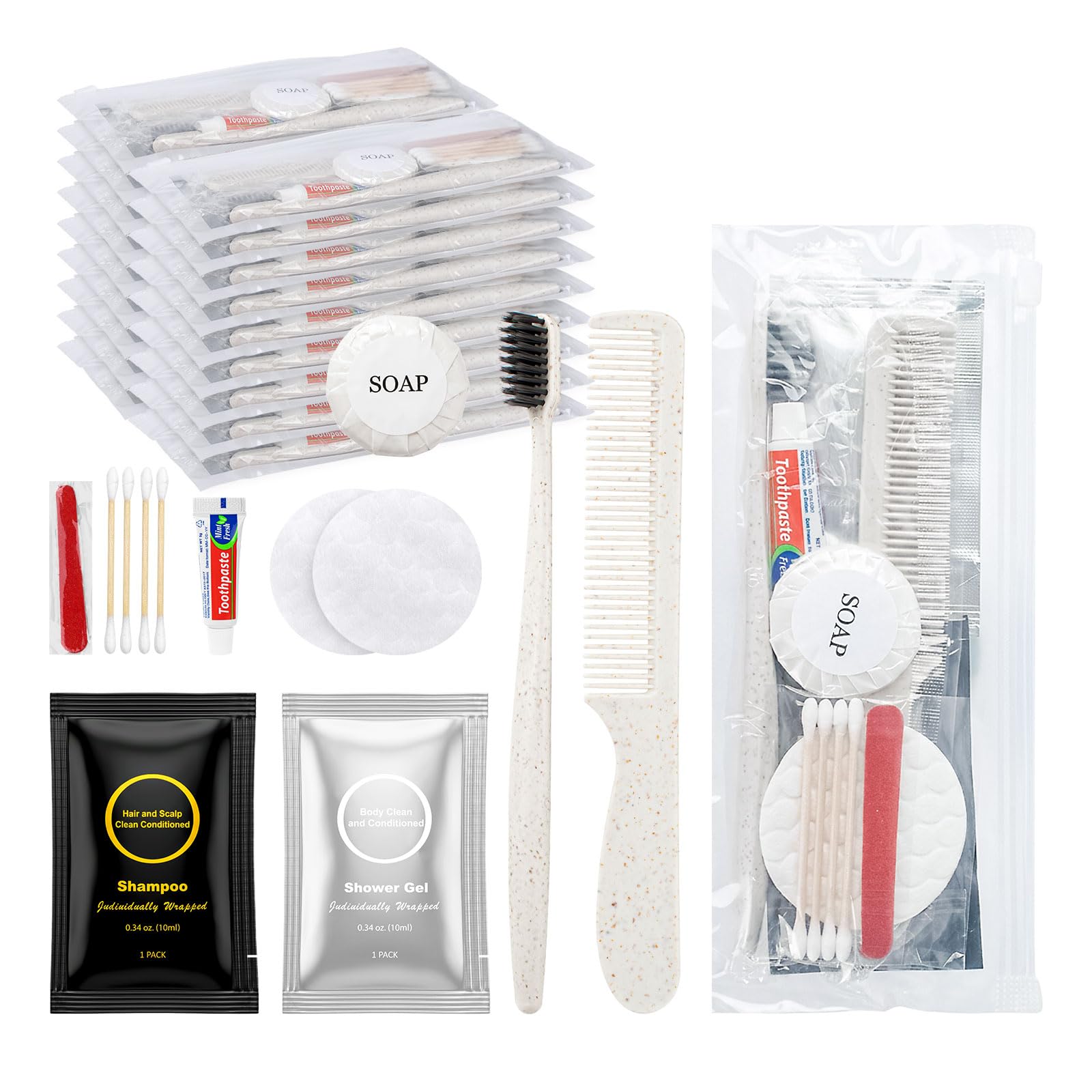 Kit da toeletta da viaggio, kit di igiene personale usa e getta, 7 in 1, kit di articoli da toeletta di base per uomini e donne, forniture per la cura dei senzatetto, kit di beneficenza per