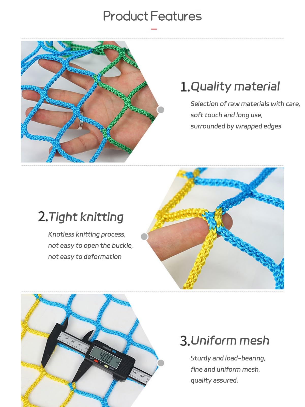 Fallschutznetz für Haustiere und Kinder, kein Knoten, Sportzaun für Treppen, Balkone, Spielplätze, Innen- und Außenbereich, Dekoration, mehrfarbig (1 m x 4 m)