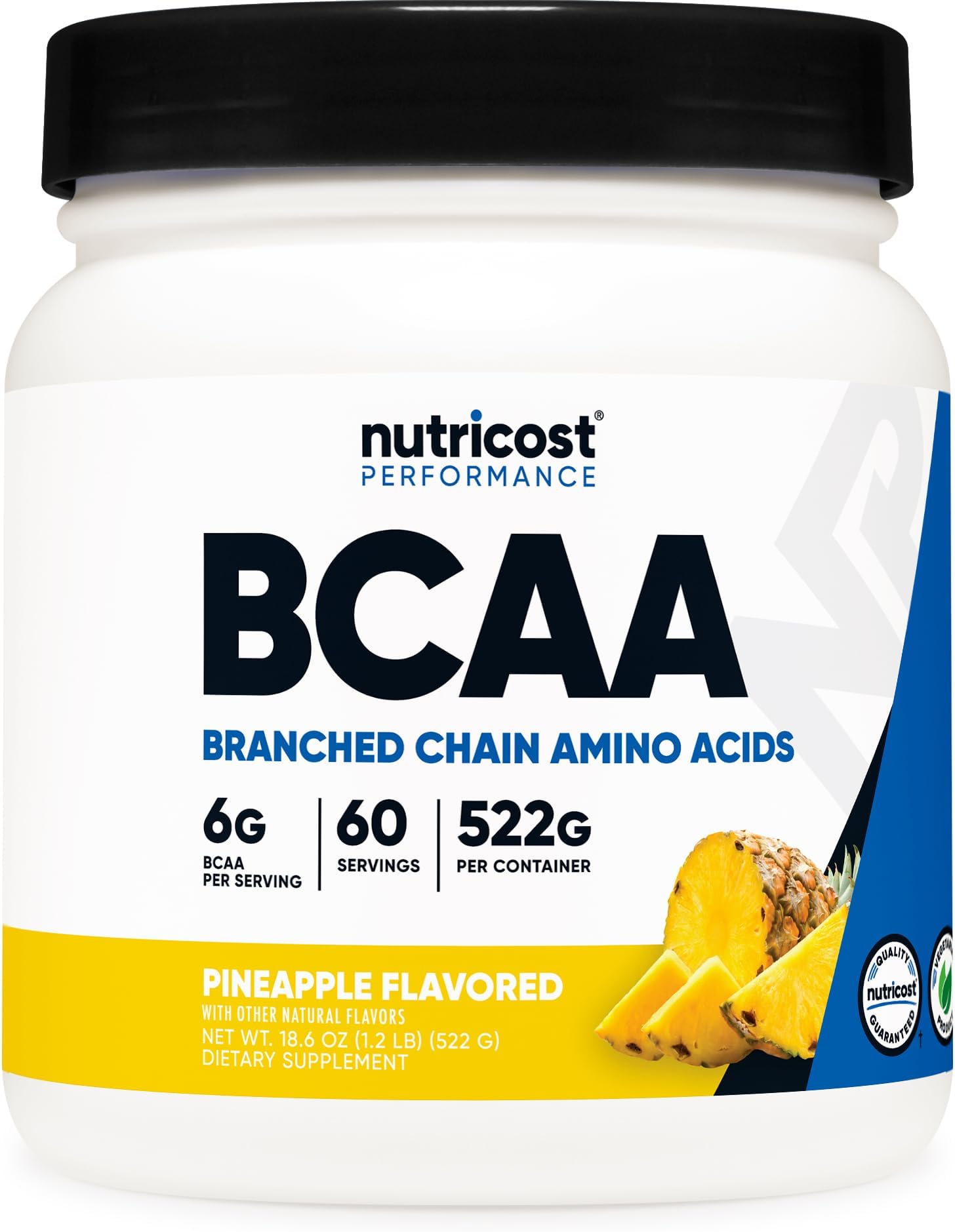 BCAA Powder (Pineapple, 60 Servings) - Optimal 2:1:1 Ratio