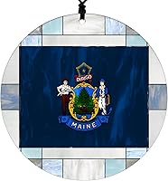 Vista 33 de New Hampshire Christmas Ornament - Faux Stained Glass Design Effect Featuring State Flag - 2026 Hanging Acrylic Disc Decoration for Tree - Unique