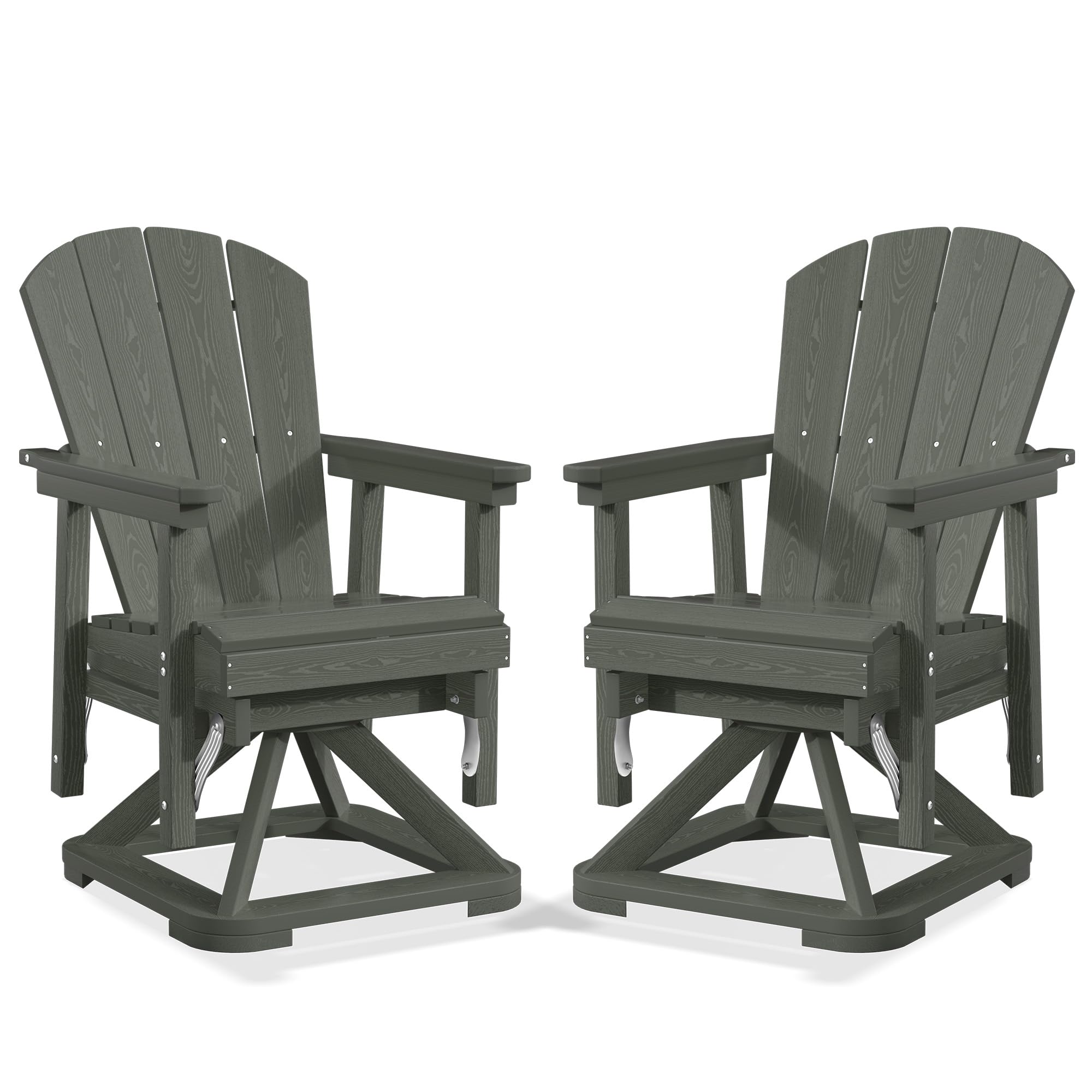 PLUUV Adirondack Swivel Glider Chair Set of 2, 360 Degree Rotation, Grey