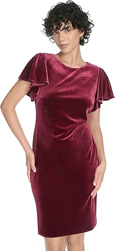 Tommy Hilfiger Women's Short Flutter Sleeve Jewel Neck Mini Sheath Dress, Beet R