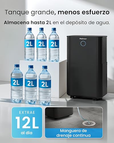 Pro Breeze OmniDry Déshumidificateur Compresseur Intelligent 12L/Jour, Réservoir 2L, Minuterie 24h, Séchage du Linge - Absorbeur d’humidité Automatique, élimine Moisissures & Condensation - 3