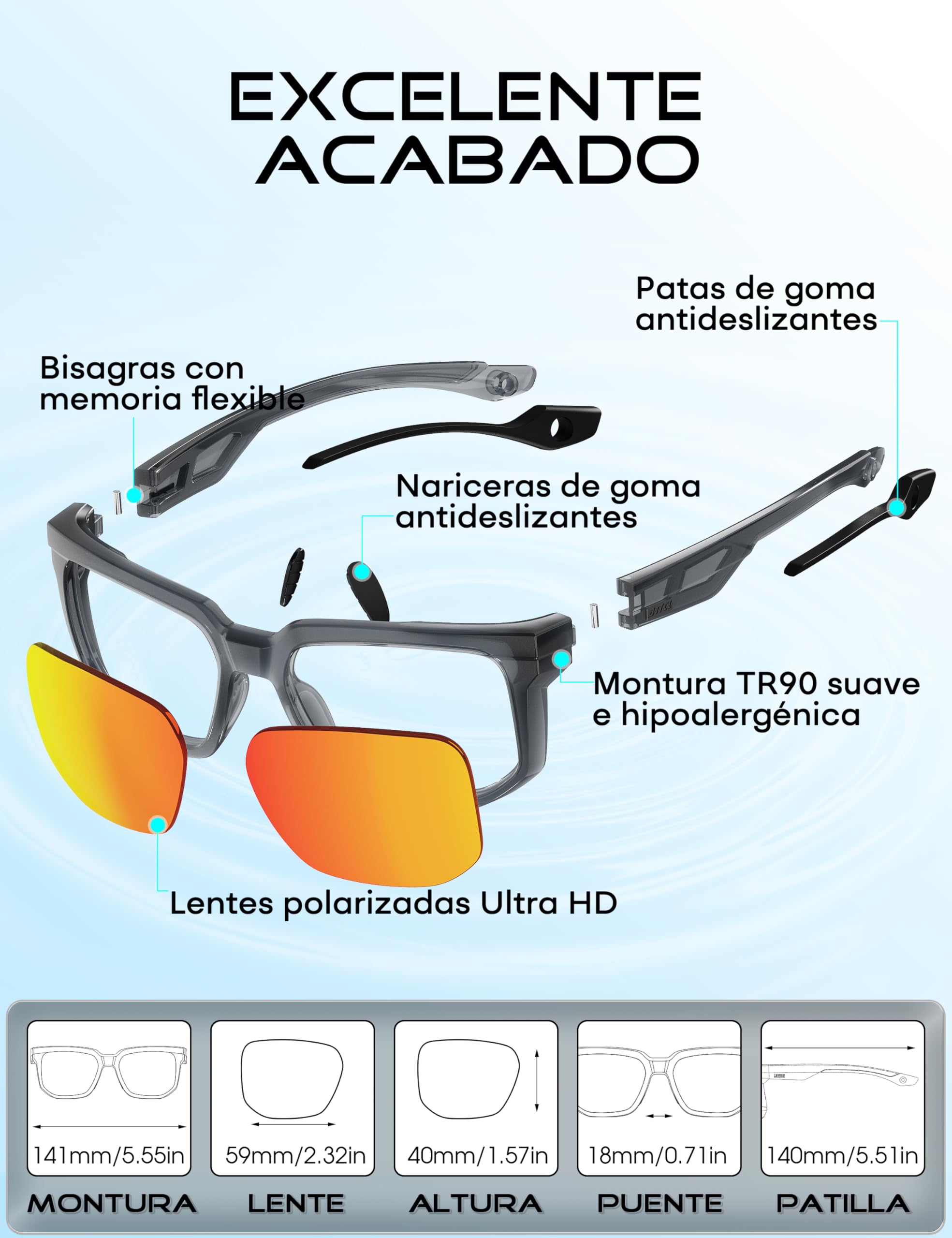 ATTCL Lentes de sol polarizados para pesca: lentes de policarbonato TR90 irrompibles, ligeros, protección UV400, segura para conducir, golf y deportes