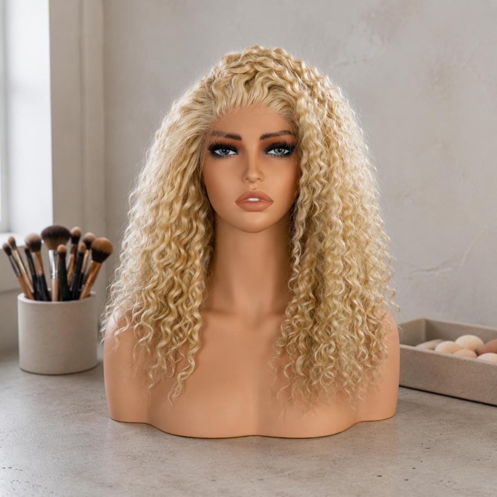 Milageto Manichino Testa Donna Busto Spalle Manichino Vetrina Supporto Esposizione Parrucche Accessori Bellezza in Pvc Realistico Finitura Pulita Adatto per Banconi Saloni Allestimenti Negozi Online