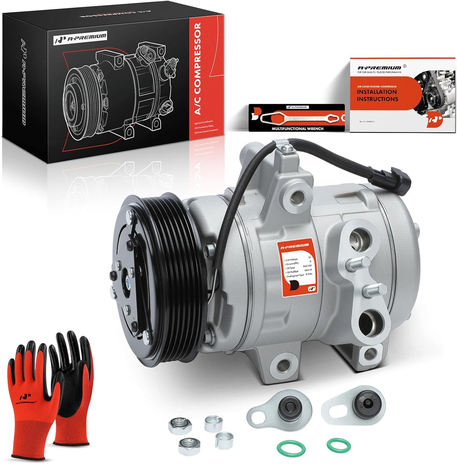 A-Premium Air Conditioner AC Compressor with Clutch Compatible with Ford Focus 2.0L 2008-2011, Transit Connect 2.0L 2010-2013, with DKS-17DS Compressor