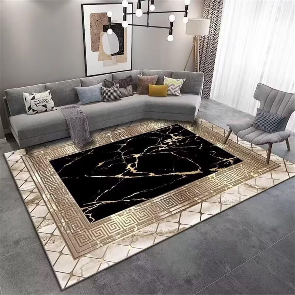Tapis de chambre noir lavable 120x160cm moderne et facile à entretenir
