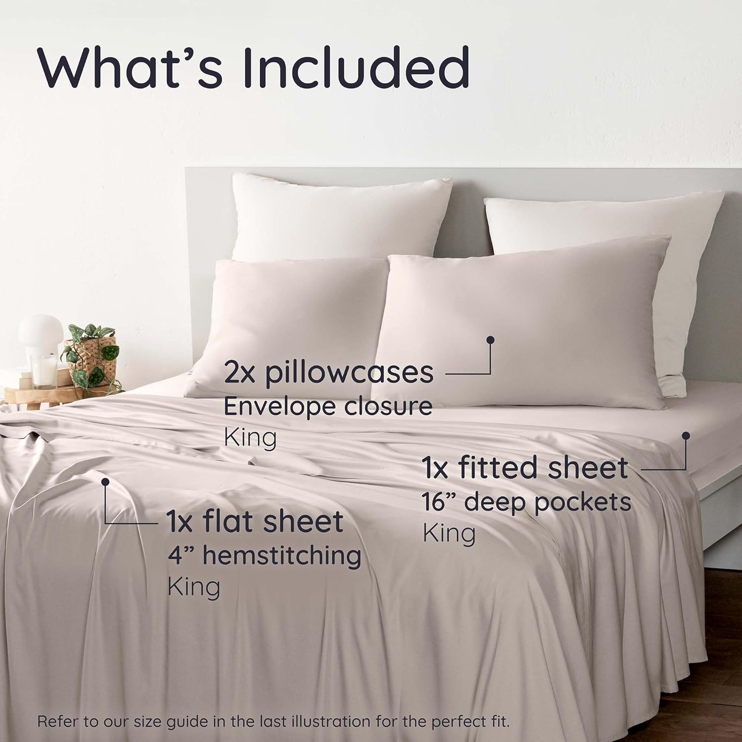 Bambaw 100% Viscose Derived from Bamboo Sheets King Size Set – 4pcs Luxury Bed Sheet Set, Best Cooling Sheets for Hot Sleepers, Soft & Breathable, Fits Up to 16'' Deep Pocket (Sand) - Image 2