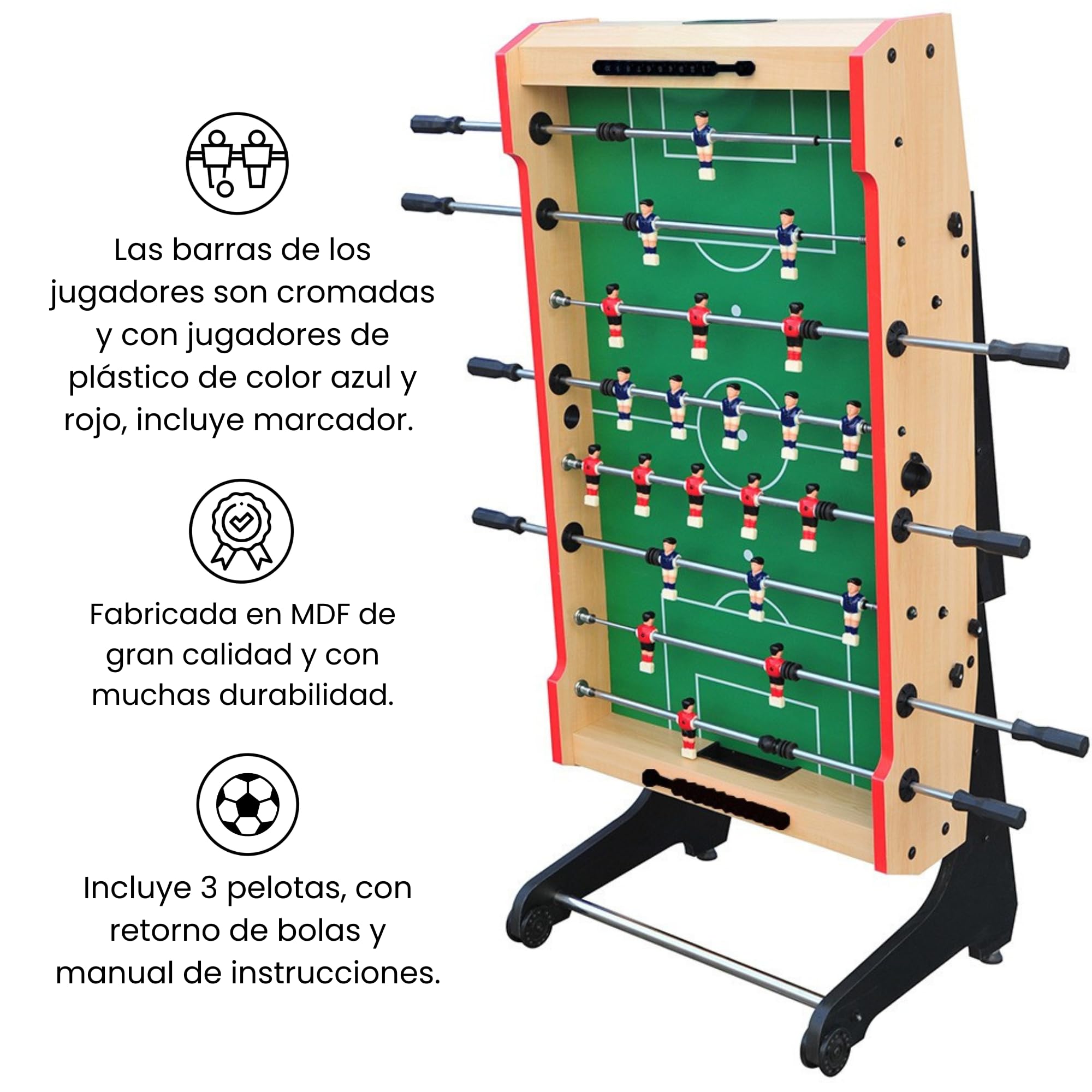 DEVESSPORT Futbolín Plegable | Ideal para el Uso Familiar con Retorno de Bolas y Diseño Compacto | Futbolín Plegable Guardar en Casa Juega, Compite y Guárdalo Fácilmente