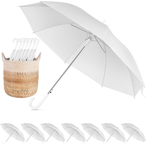 8 Pack Wedding Umbrella Bulk, Windproof Large Rain Umbrella, Strong Fiberglass Frame, Auto Open Wedding Umbrellas for Guests Bride Groom Photography Friend Gift