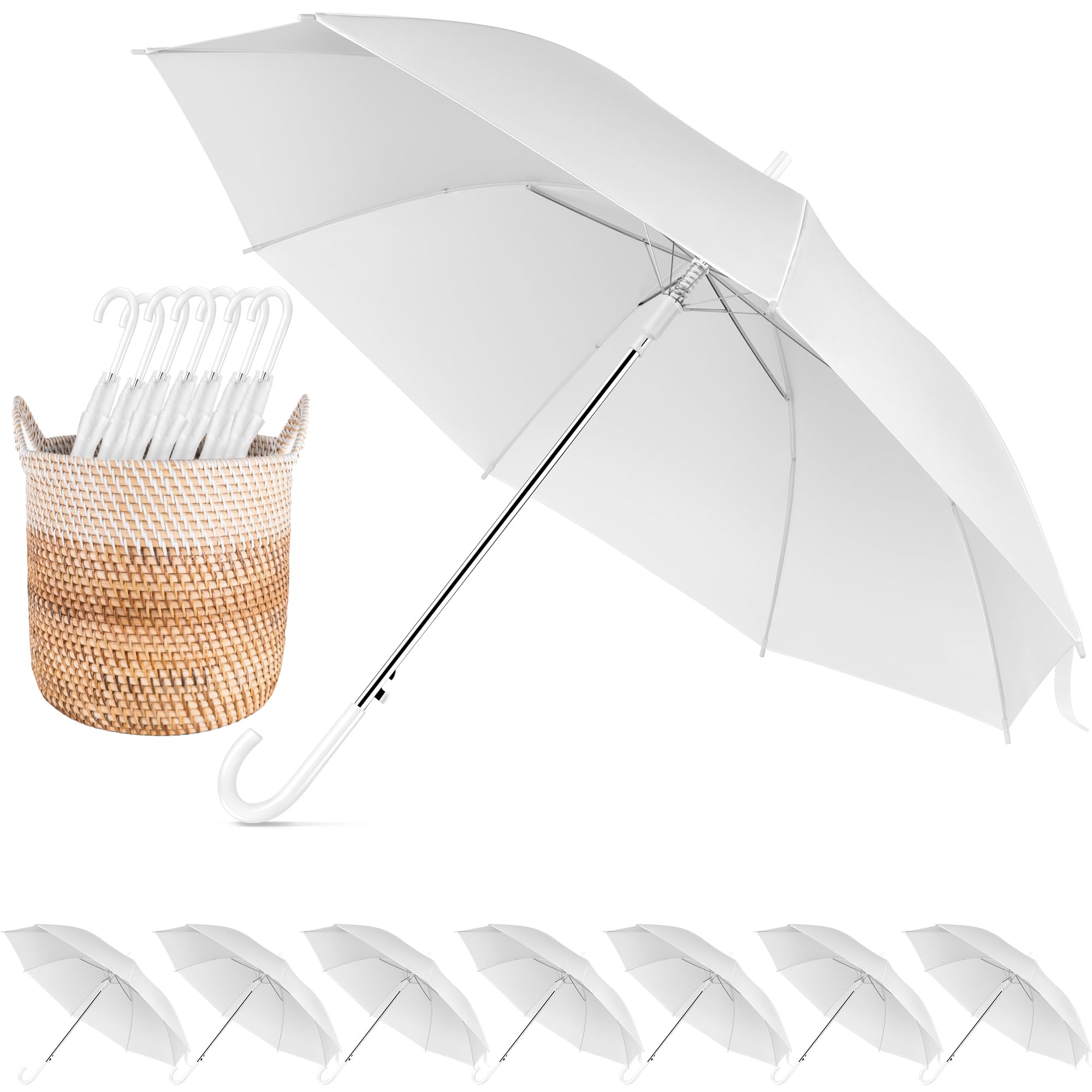 8 Pack Wedding Umbrella Bulk, Windproof Large Rain Umbrella, Strong Fiberglass Frame, Auto Open Wedding Umbrellas for Guests Bride Groom Photography Friend Gift