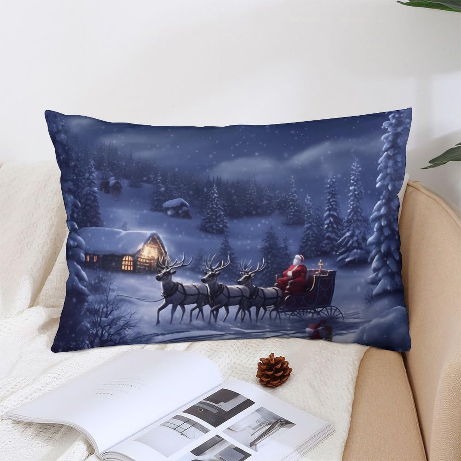 NTVOWPZO Decoration Throw Pillow Covers 12 "x20 Pillowcases Covers Snow Night Santa and Deer Soft Pillowcases Modern Farmhouse Home Decor Sofa Cushions Covers for Couch Bed Living Room