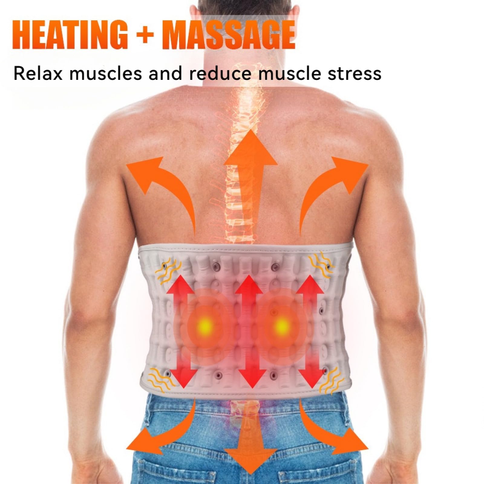 Nuviol - Cintura per terapia della schiena 3 in 1, per massaggio alla schiena e sollievo dal dolore, cuscinetto riscaldante, massaggiatore a vibrazione profonda, cintura regolabile con design