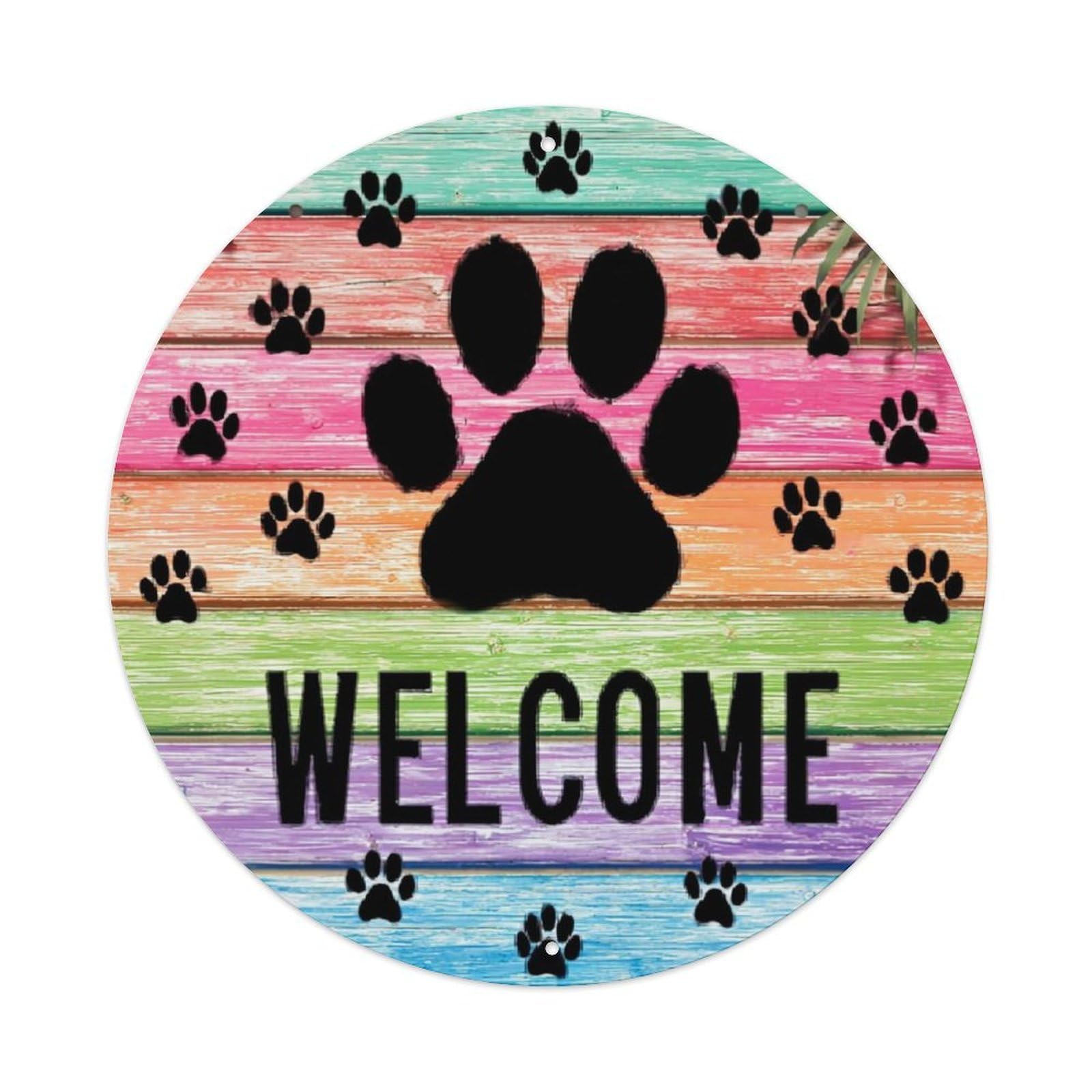 Rainbow Wood Planks With Pawprints Vintage Metal Tin Sign Retro Wall Decor for Home Bar Garage Cafe, Indoor & Outdoor Decorative，circle Metal Poster, 8x8 Inch