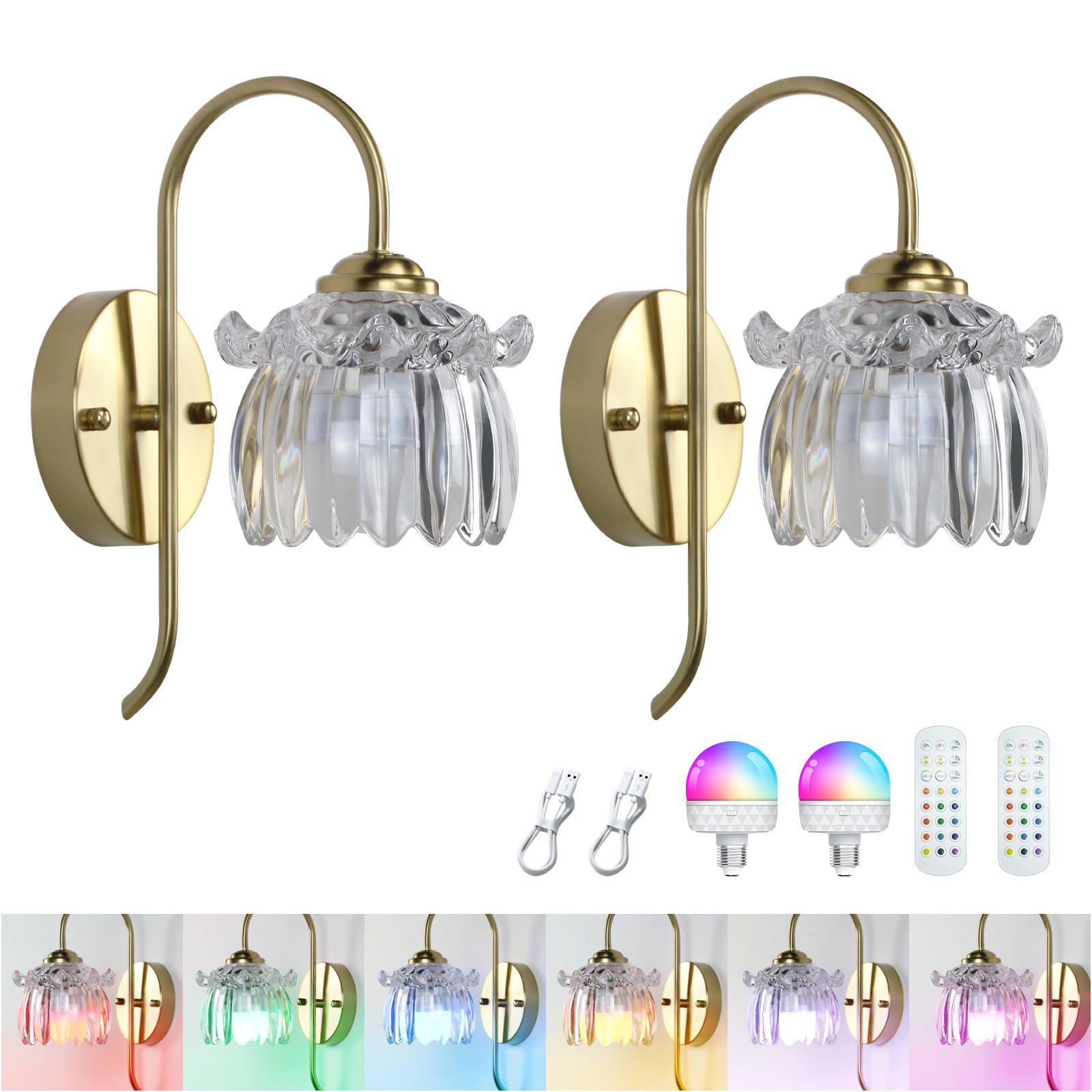 GEEZO Vintage Battery Operated Wall Sconce, with Rechargeable Battery Powered Wall Light with Remote Control for Bedside Bedroom