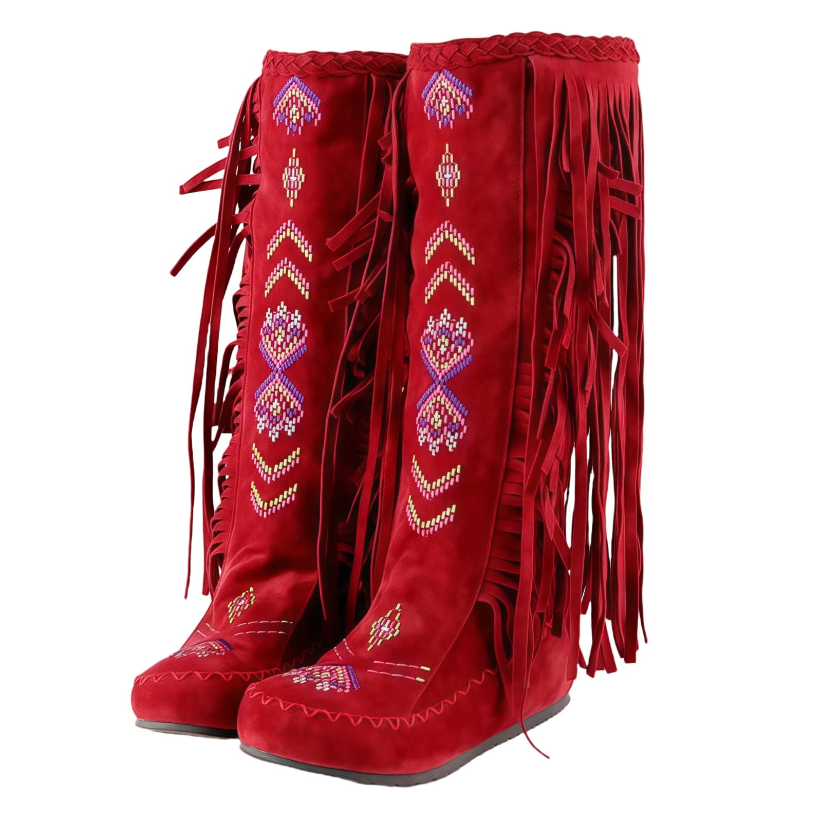 Mujeres Suede Fringe Botas Estilo Occidental Tassel Montar Botas de Vaquera Tirar de Botas de Moda de Caldero Medio para Otoño Invierno