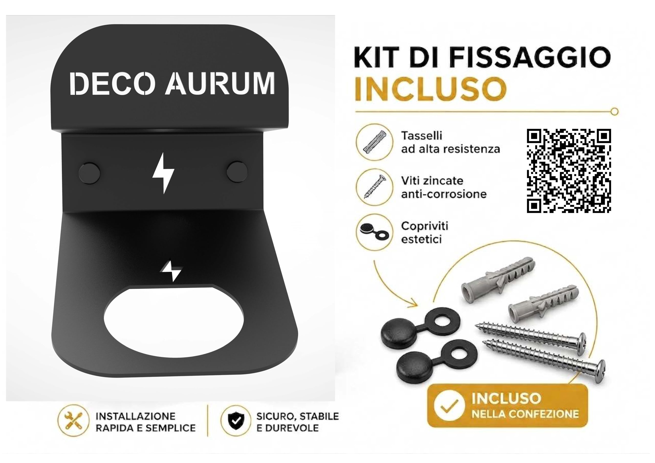 NEXA Supporto Cavo di Ricarica EV da Parete in Acciaio | Porta Connettore Wallbox Universale | Made in Italy