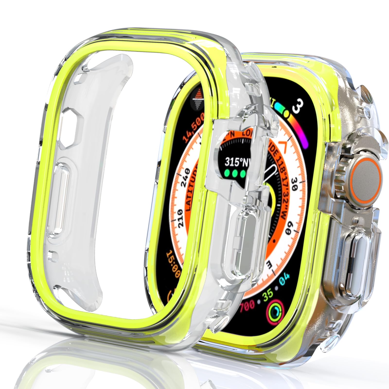 Fashion Bumper 49mm Fit for Apple Watch Ultra 3/2/1 49mm Case, Rugged Face Bezel + Soft Clear Bumper Guard, Anti-Scratch Protective iWatch Cover for Apple Ultra 3/2/1 Strap Accessories - Yellow A- Yellow A- 49mm for ultra 3/2/1