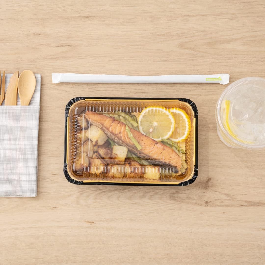 Restaurantware LIDS ONLY: Foil Lux 27 oz Lids 200 Recyclable Lids For 27 oz Aluminum Foil Containers - Heavy Duty Dome Design Clear Plastic Foil To Go Container Lids Containers Sold Separately