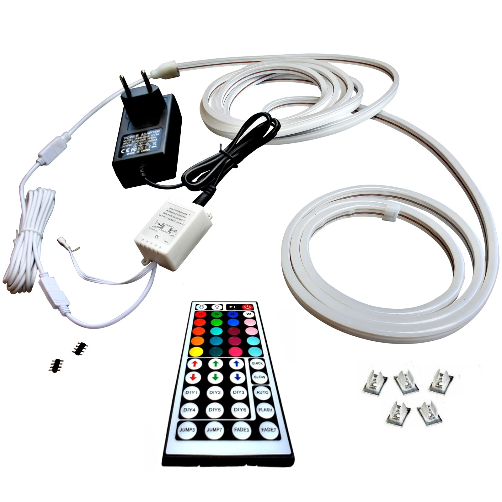 1-5 m RGB 12V / 230V Netzstecker + Verlängerung (3m) LED Streifen Stripe Licht Unterbankbeleuchtung Saunabeleuchtung Saunalampe (2m - m/36,99€)