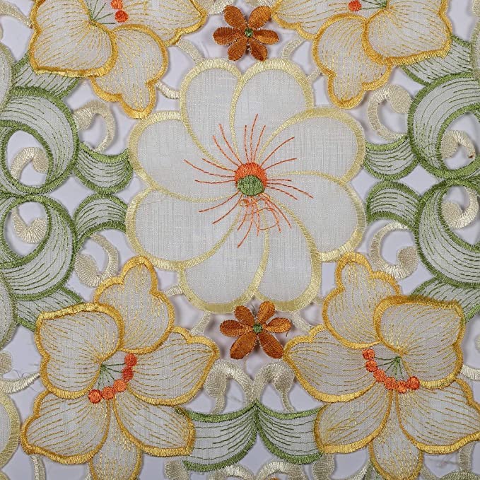 Image of MONKDECOR Tissue Embroidery 022 Dining Table Runner (Size- 15x70 Inches)- Yellow