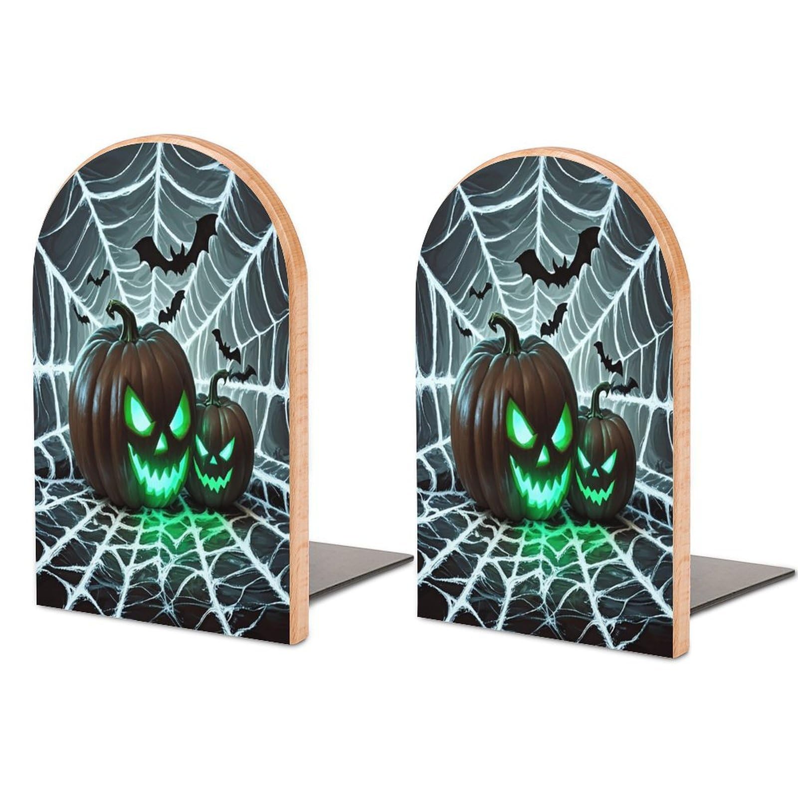 Green Pumpkin Bookends 1 Pair Heavy Duty Book Ends for Shelves Non-Skid Bookend Supports Wooden Book Holders with Metal Base Desk Organizers Books Storage to Hold Books