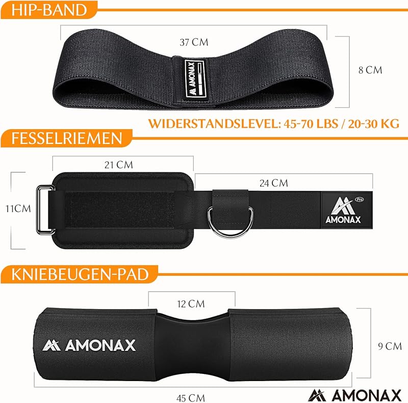Amonax Súlyzórúd Védőpárna Szett - Extra Vastag Nyakvédő Párna Hip Thrust és Guggolás Gyakorlatokhoz - Fekete 3 az 1-ben Edzőtermi Kiegészít