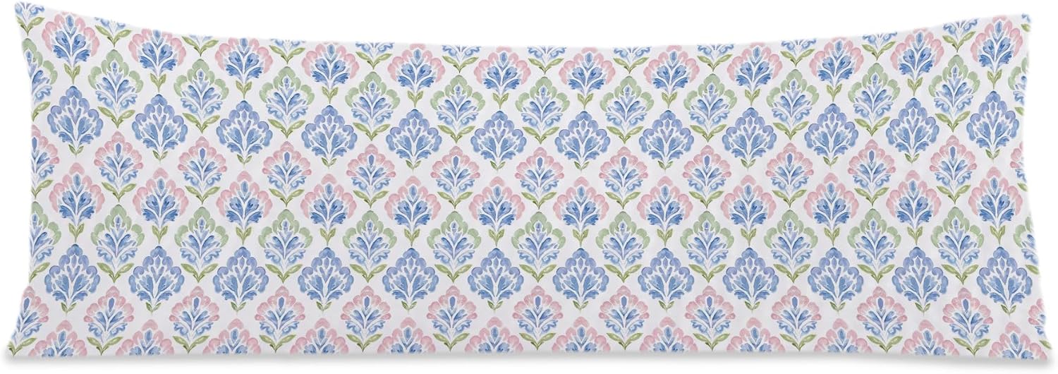 Girly Pastel Jewels Body Pillow Cover 20x54, Coquette Room Dorm Decor, Grandmillennial Blue Green Pink Floral Cottagecore Long Pillow Cover Cases for Couch Bed