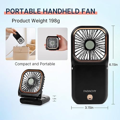 Miniatura 2 de FADACHY Ventilador portátil recargable, mini ventilador de mano, ventilador personal eléctrico de 3000 mAh, ventilador de mano con cordón,