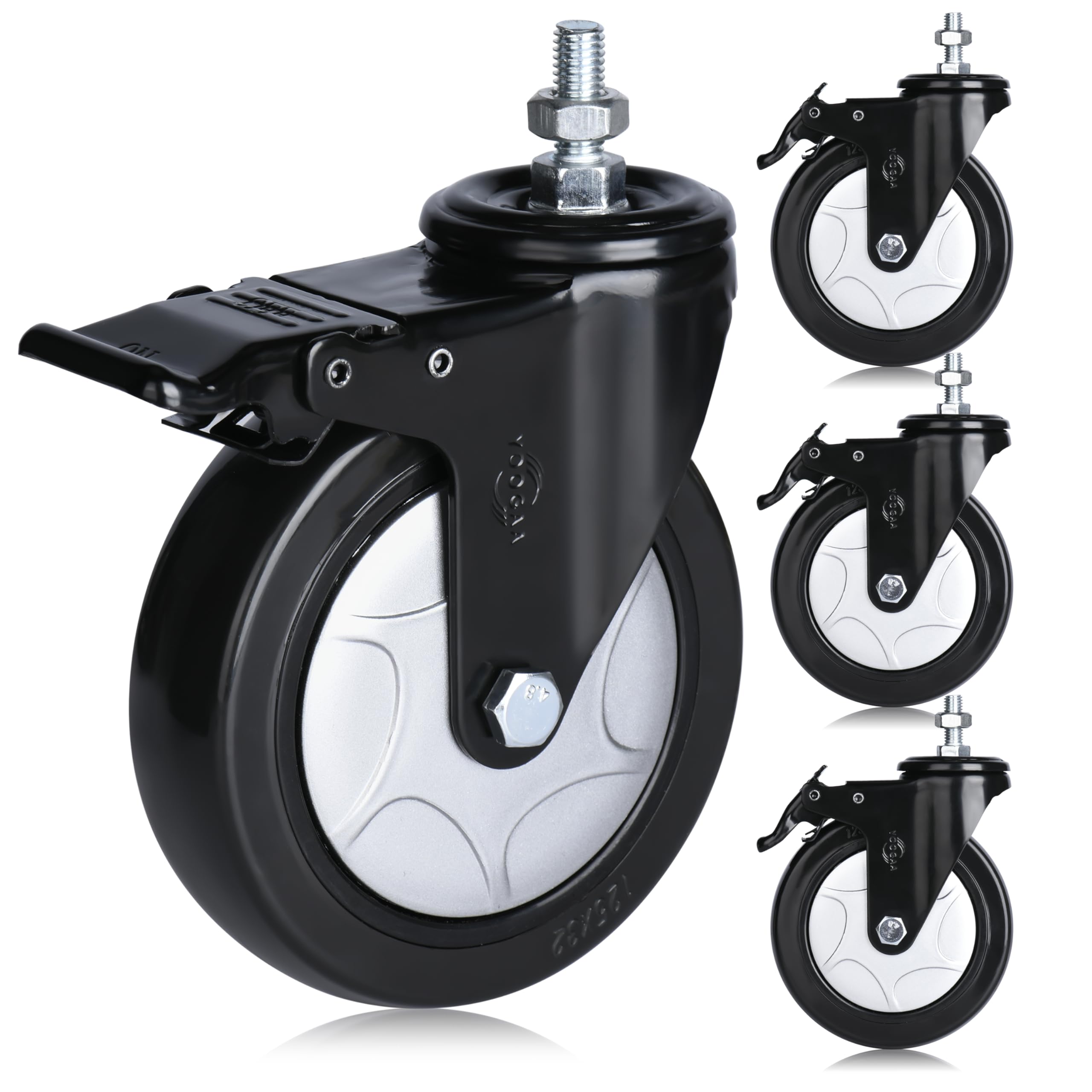 5” Threaded Stem Caster Metric M10-1.5 x 25mm(Bolt Diameter 10mm, Length:25mm, Thread Pitch 1.5 mm) 1500lbs Heavy Duty Swivel Caster Wheels Set of 4 castors for All Floor