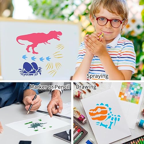 Miniatura 3 de Plantillas de dinosaurios de 6 pulgadas reutilizables para niños, plantillas de dibujo para pintar sobre madera, 25 piezas, plantillas de