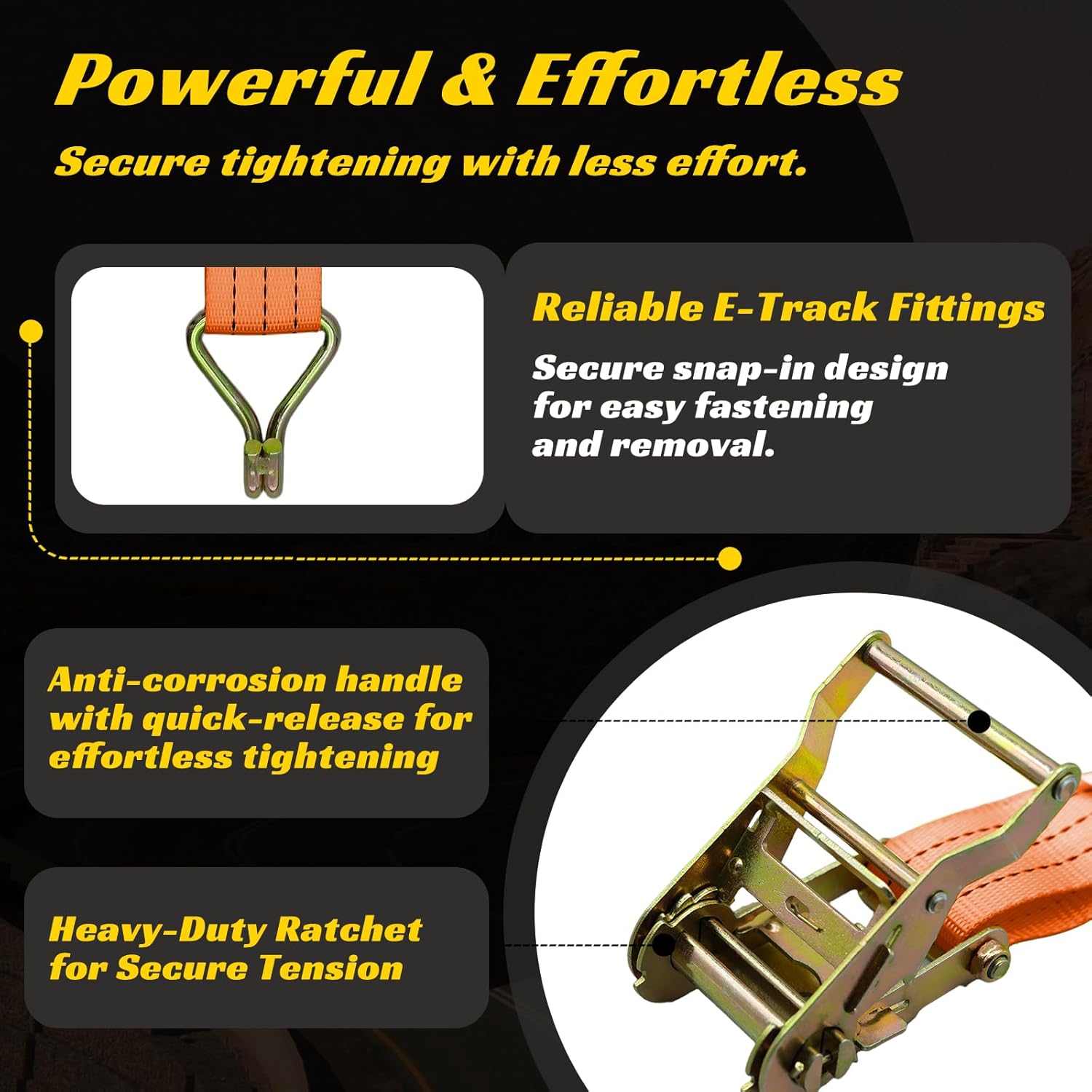 6 Pack 2" x 15' Heavy Duty Ratchet Straps - 4500LBS Break Strength - Tie Down Straps with J-Hooks for Trucks, Trailers, Motorcycles, and Cargo（Orange） - Image 3