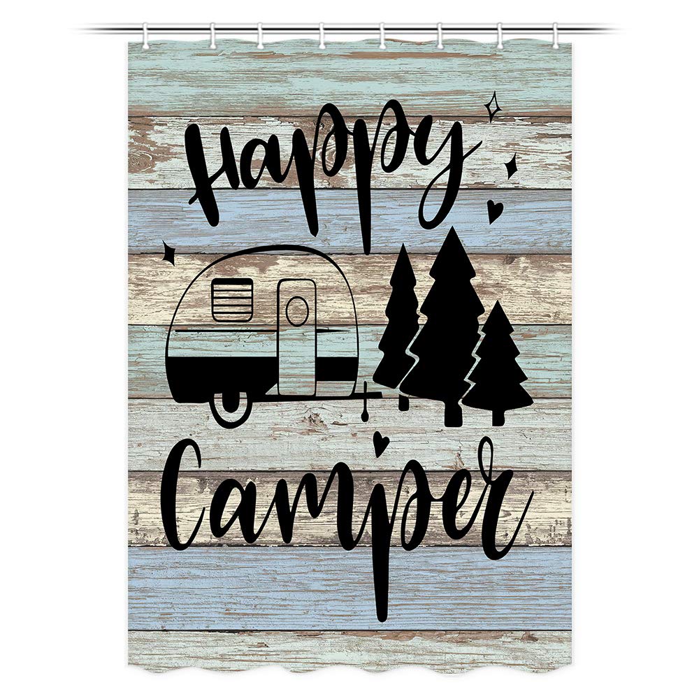 Camper RV przyczepa podróżna zasłona prysznicowa, dom wiejski kemping krótsze i wąskie zasłony prysznicowe z tkaniny, rustykalny obóz zasłona łazienkowa wkładka z haczykami 120 x 162 cm