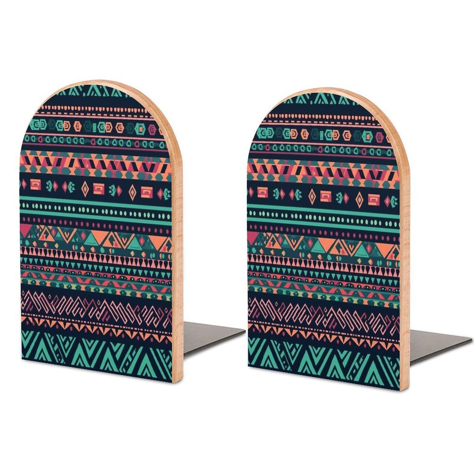 Sujetalibros de madera decorativos modernos con patrón azteca de diseño
