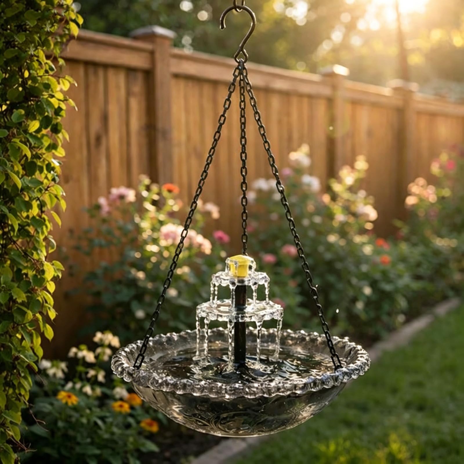 2026 New Solar Fountain for Bird Bath, Hanging Solar Bird Bath with Plastic Bowl, Cascading Birdbath Fountain, Decorative Water Feeder for Garden, Patio & Outdoor Yard Decor-Grey