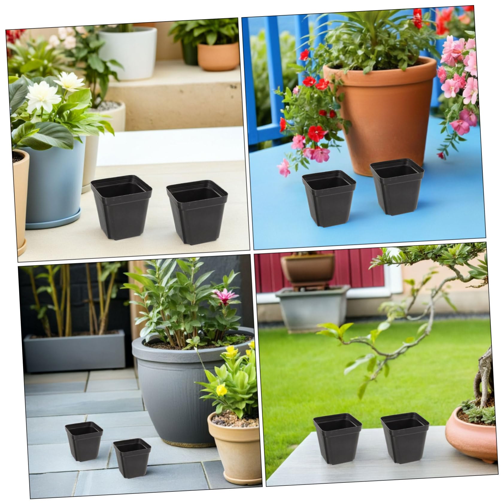 Pots de Pépinière Carrés avec Trous de Drainage Lot de 100 en Plastique Noir Jardinières Polyvalentes pour Plantes D'intérieur et Balcons