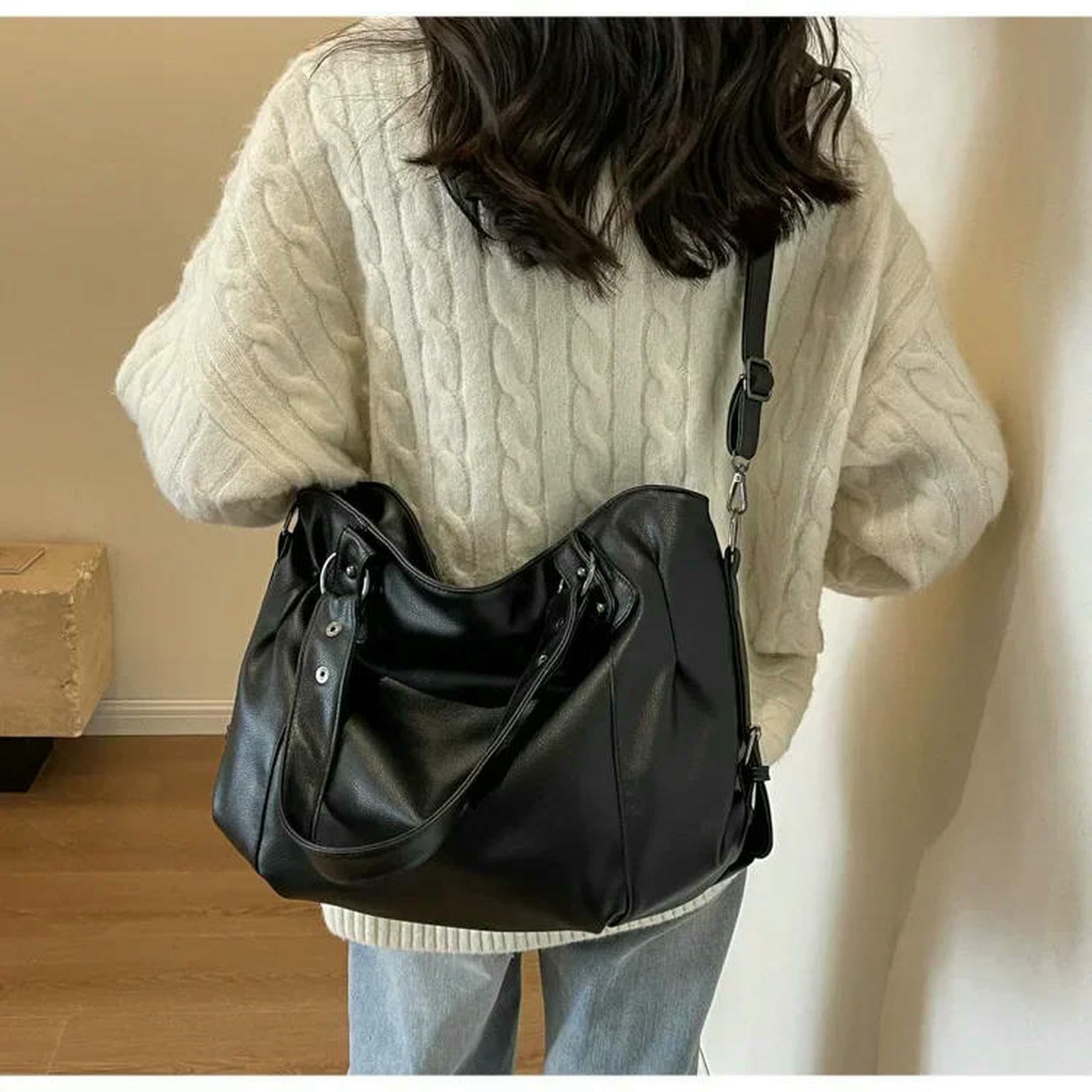 Handtasche Damen-lederhandtasche Mit Großem Fassungsvermögen, Weiche Hobo-umhängetasche, Trendige Messenger-Tasche Für Den Täglichen Gebrauch-kaffee-a-40x27x15cm