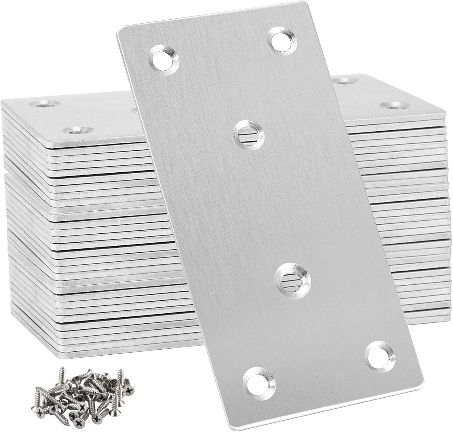 ZOENHOU 40 PCS 80mm x 40mm x 2mm Stainless Steel Mending Bracket Plate, Heavy Duty Flat Bracket Metal Mending Plates for Wood, Shelves, Furniture, Cabinet