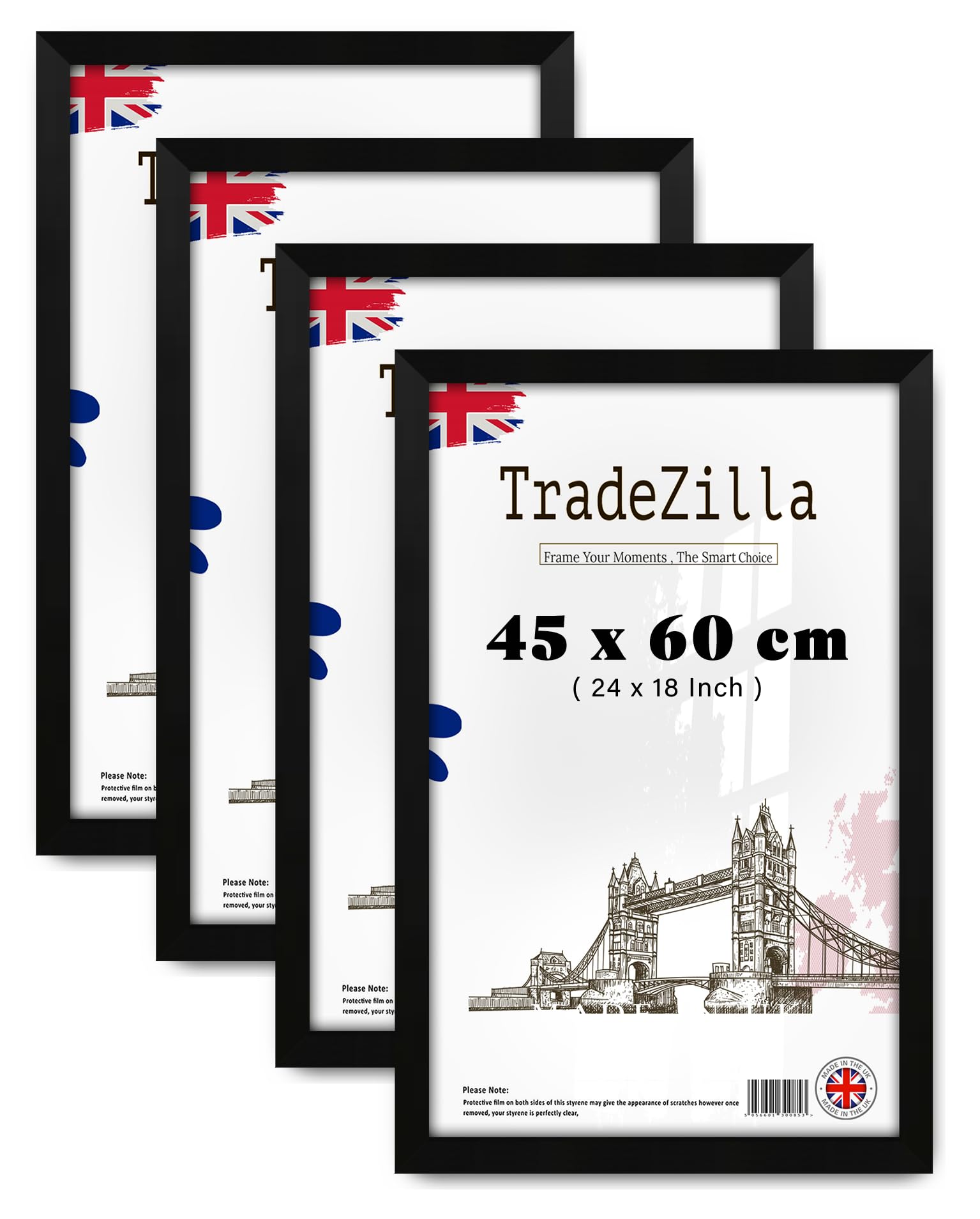 TradeZilla pack of 4 Classic (45 x 60 CM) MDF Matt Black Picture Frame| 18 x 24 | 450 x 600 mm Frame Ideal for Stylish Interior Design- [ Matt Black ]