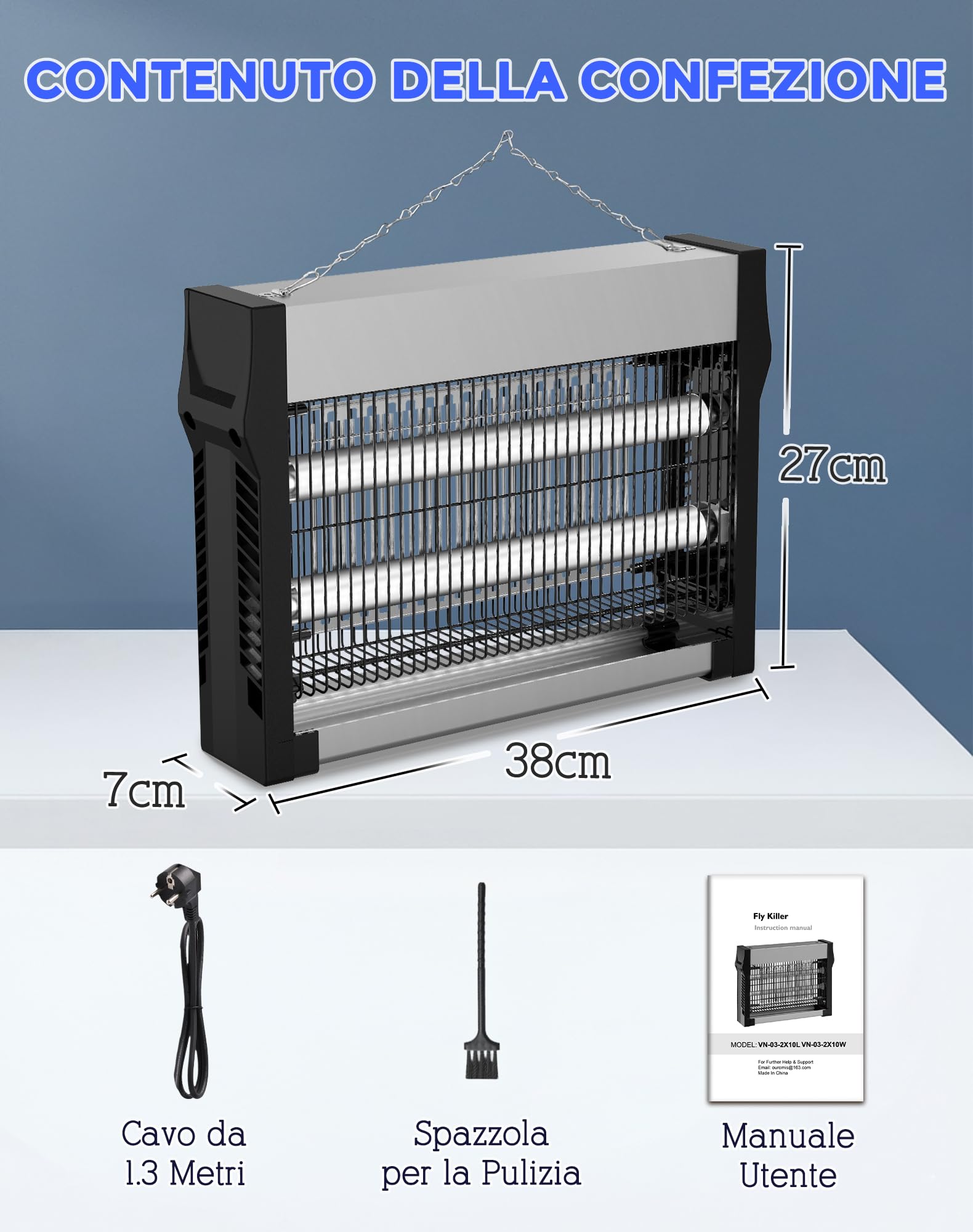 Lampada Antizanzare Elettrica 20W, Zanzariera Elettrica 2500V per Interno, Superficie Coperta 80 m², Ammazza Mosche Elettrico, Acchiappa Insetti per Casa, Cucina e Giardino